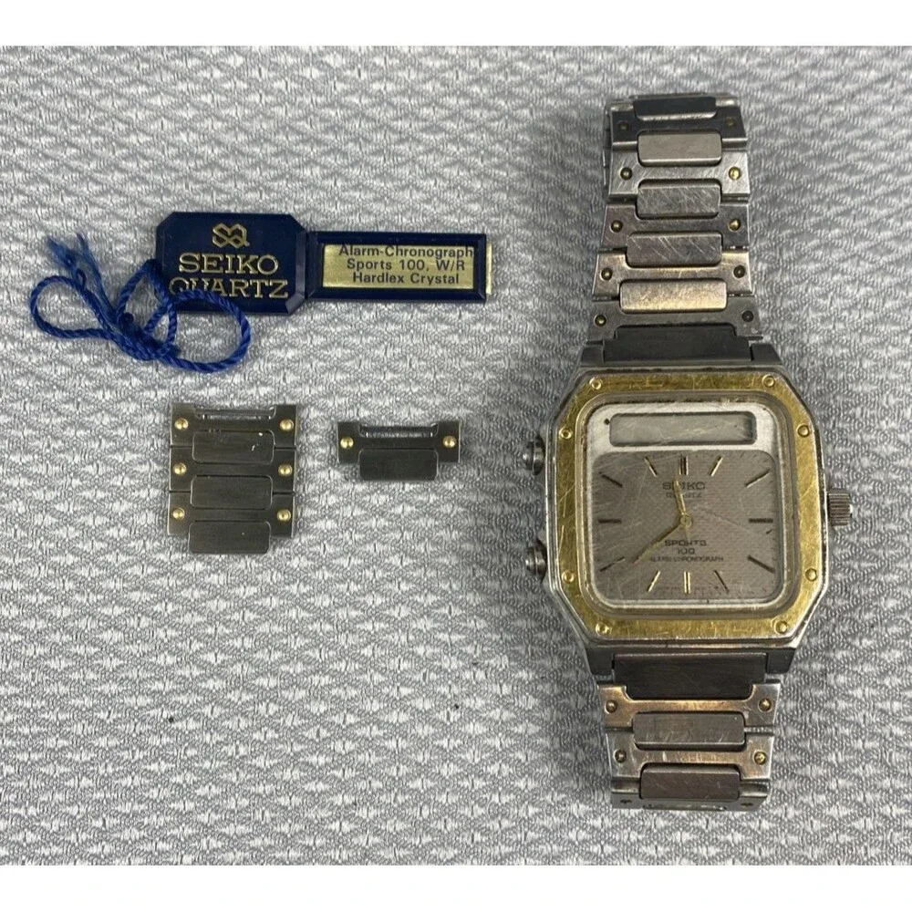 vintage Seiko Sports 100 Alarm watch H557-5179 Original Tag and band parts AS/IS